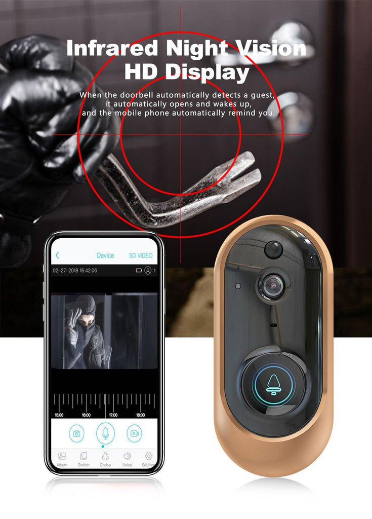720P Smart WIFI Security Doorbell with Visual Recording Night Vision PIR Motion Detection Low Power Consumption Phone APP Remote - Paule & Angels