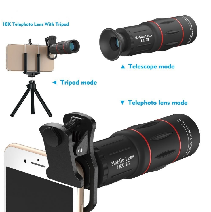 18X Telescope Zoom Mobile Phone Lens for iPhone Samsung Smartphones universal clip Telefon Camera Lens with tripod - Paule & Angels