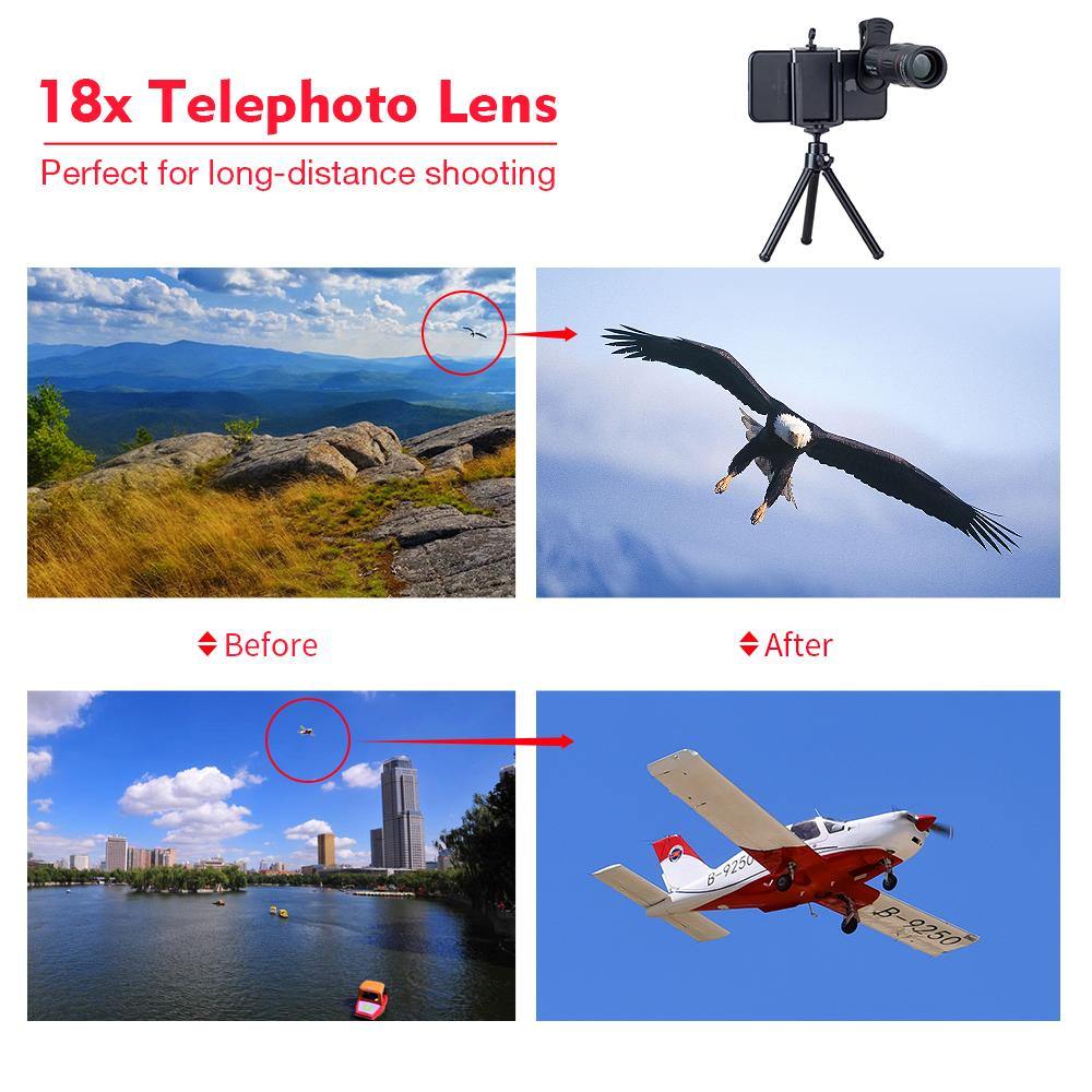 18X Telescope Zoom Mobile Phone Lens for iPhone Samsung Smartphones universal clip Telefon Camera Lens with tripod - Paule & Angels