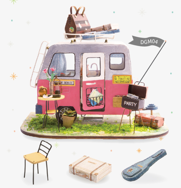 Happy Camper Miniature Dollhouse Trailer DIY Kit - Paule & Angels