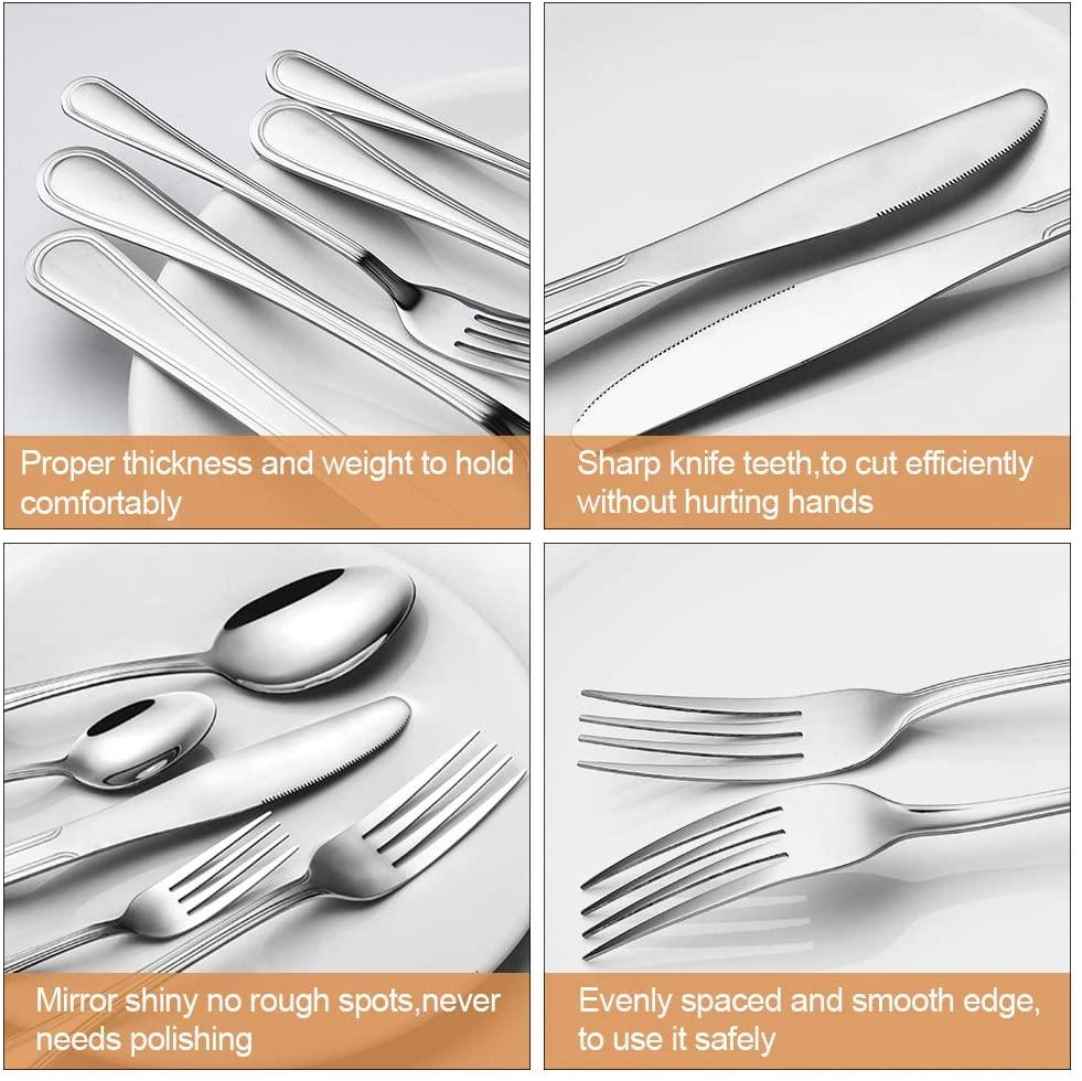 40 PCS Stainless Steel Silverware Flatware Cutlery Set Knife Fork Spoon Flatware Set Modern Design & Smooth Edge Service For 8 - Paule & Angels