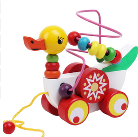 Wooden Children's Animal Duckling Beads Puzzle & Trailer