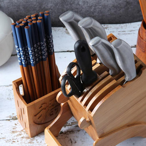 Image of Multifunctional Storage Rack Solid Wood Knife Holder Chopstick Cage Rack - Paule & Angels