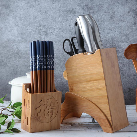 Image of Multifunctional Storage Rack Solid Wood Knife Holder Chopstick Cage Rack - Paule & Angels