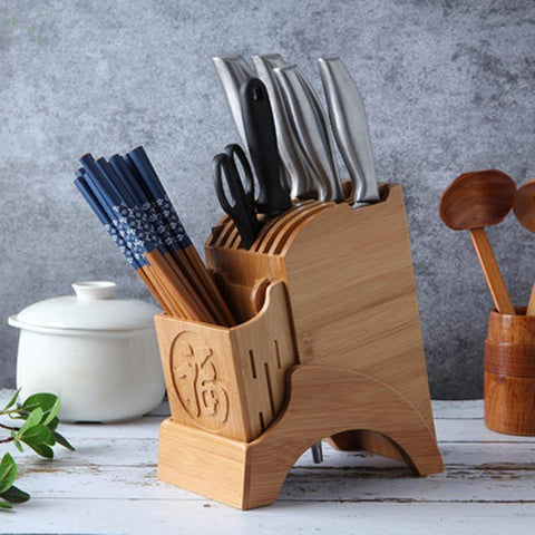 Image of Multifunctional Storage Rack Solid Wood Knife Holder Chopstick Cage Rack - Paule & Angels