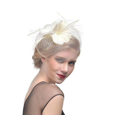 Image of Feather Headdress Bridal Net Yarn Hairpin Ball Party Hair Accessories - Paule & Angels