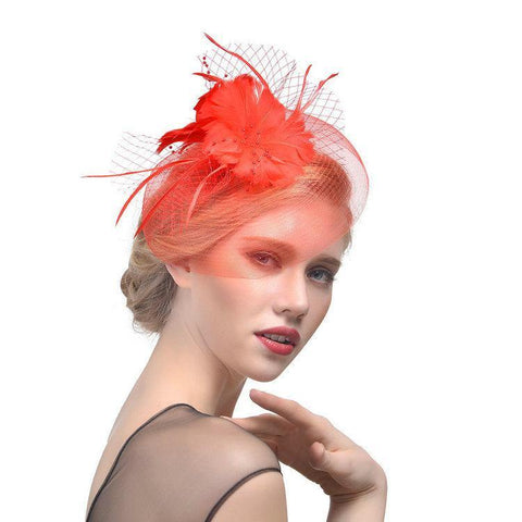 Image of Feather Headdress Bridal Net Yarn Hairpin Ball Party Hair Accessories - Paule & Angels