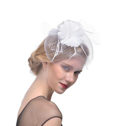 Image of Feather Headdress Bridal Net Yarn Hairpin Ball Party Hair Accessories - Paule & Angels