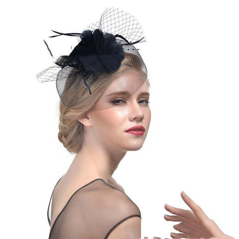 Image of Feather Headdress Bridal Net Yarn Hairpin Ball Party Hair Accessories - Paule & Angels