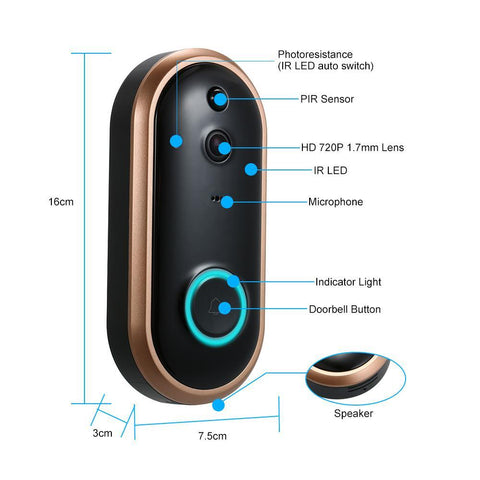 Image of 720P Smart WIFI Security Doorbell with Visual Recording Night Vision PIR Motion Detection Low Power Consumption Phone APP Remote - Paule & Angels