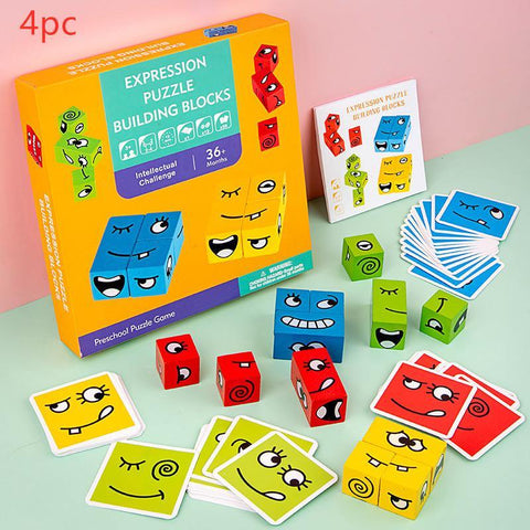 Image of Wooden Expression Magic Face Puzzles Building Block - Paule & Angels