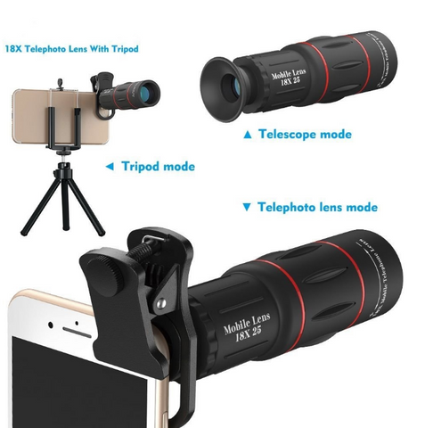 Image of 18X Telescope Zoom Mobile Phone Lens for iPhone Samsung Smartphones universal clip Telefon Camera Lens with tripod - Paule & Angels