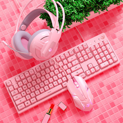 Image of Teclado mecânico rosa computador notebook LoL PUBG digitação