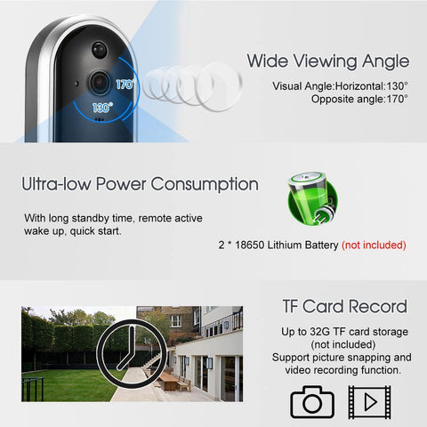 Image of 720P Smart WIFI Security Doorbell with Visual Recording Night Vision PIR Motion Detection Low Power Consumption Phone APP Remote - Paule & Angels