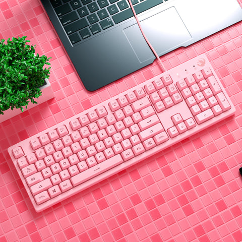 Image of Teclado mecânico rosa computador notebook LoL PUBG digitação