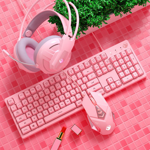 Image of Teclado mecânico rosa computador notebook LoL PUBG digitação