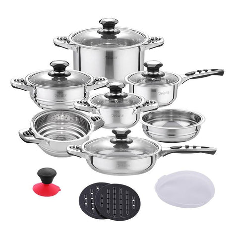 Image of Velaze Cookware Set Stainless Steel 16-Piece Cooking Pot&Pan Set Induction Include Saucepan,Casserole,Salad Bowl,Steaming Insert - Paule & Angels