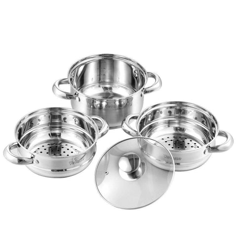 Image of Velaze Cookware Set Stainless Steel 14-Piece Induction Kitchen Cooking Pot&Pan Set,Saucepan,Casserole,Steamer,Frypan,Glass lid - Paule & Angels