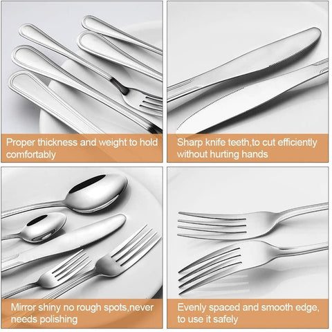 Image of 40 PCS Stainless Steel Silverware Flatware Cutlery Set Knife Fork Spoon Flatware Set Modern Design & Smooth Edge Service For 8 - Paule & Angels