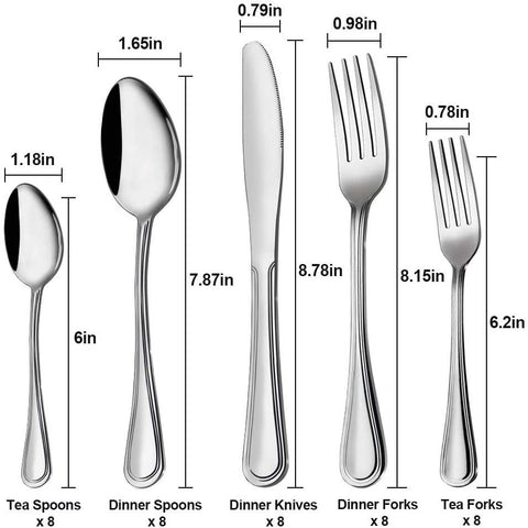 Image of 40 PCS Stainless Steel Silverware Flatware Cutlery Set Knife Fork Spoon Flatware Set Modern Design & Smooth Edge Service For 8 - Paule & Angels