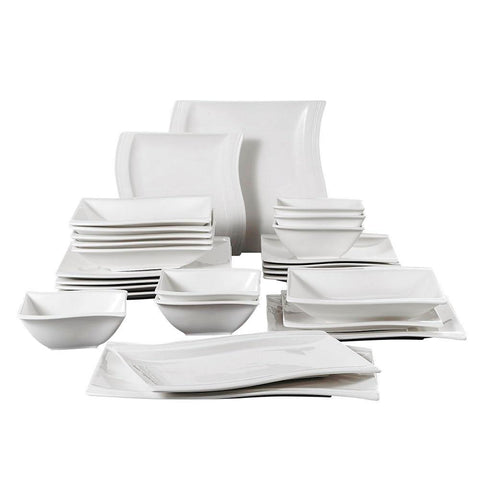 Image of MALACASA Flora 26-Piece Porcelain Dinner Set with Bowls Dessert Soup Dinner Plates Rectangular Plates Set Service for 6 Person - Paule & Angels